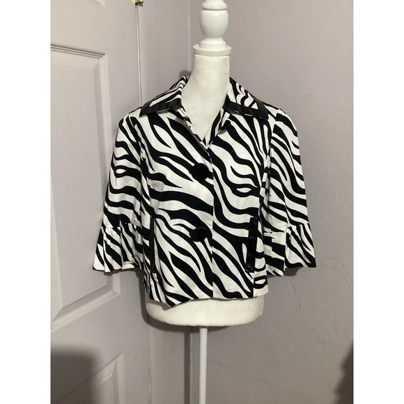 Sandro Sportswear Zebra Wide Sleeve Short Blazer Button Up - Picture 1 of 8